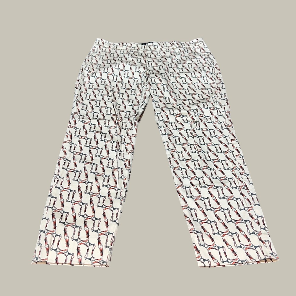 Zara‎ Woman Equestrian Chain Print Ankle Trousers Cream Tan Black Size 10